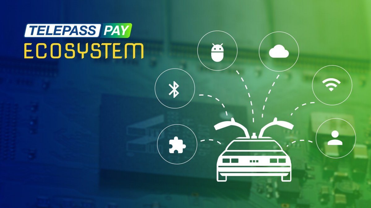 Poster per l'evento intitolato "Telepass Pay Ecosystem: la mobilità intelligente del futuro. Quali nuove opportunità?"